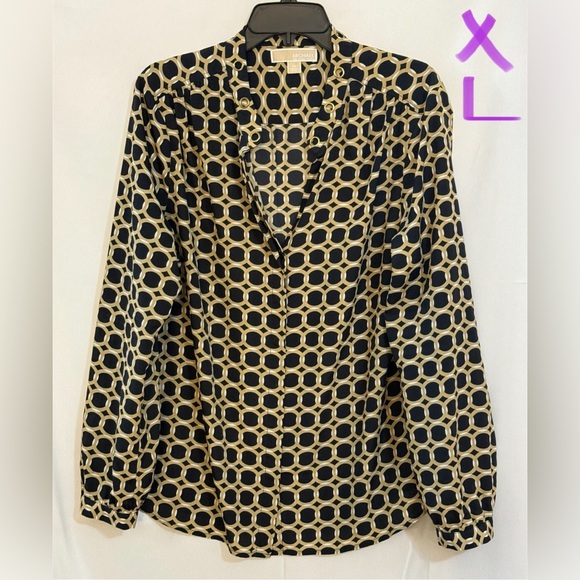 MICHAEL Michael Kors Black and Gold Geometric Blouse - Picture 1 of 2